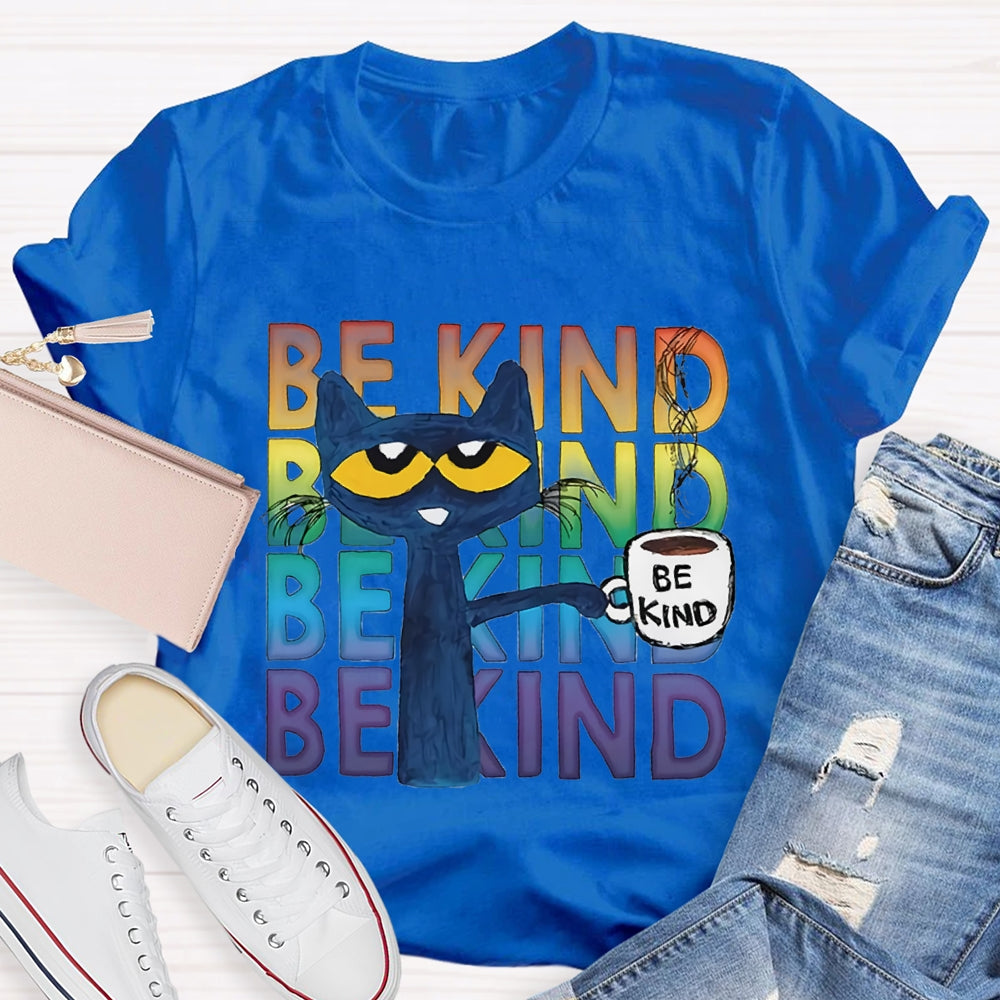 Be Kind Blue Cat Teacher T-shirt