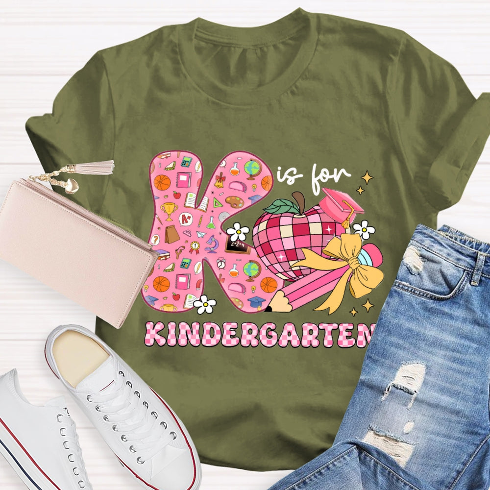 Personalized Grade Kindergarten Pink Bow And Apple Teacher T-shirt