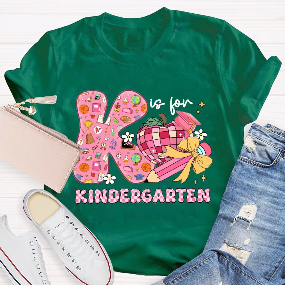 Personalized Grade Kindergarten Pink Bow And Apple Teacher T-shirt