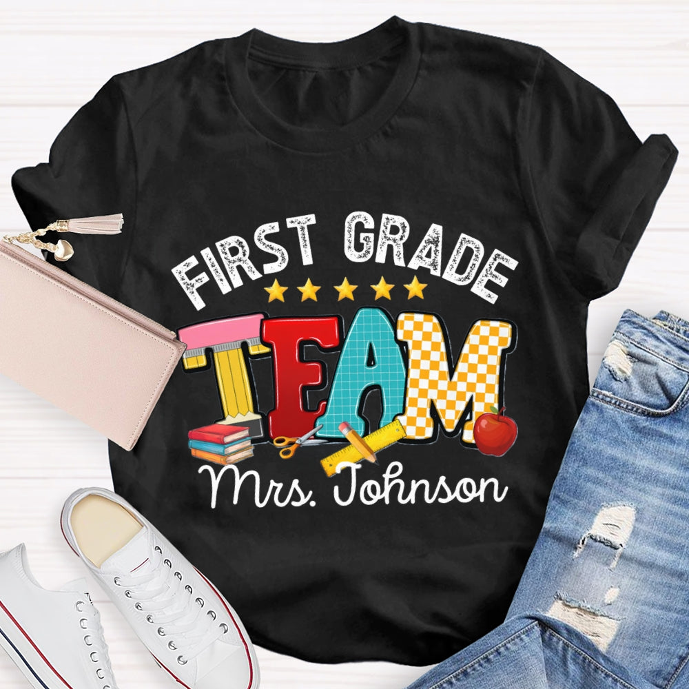 Personalized Name And Grade First Grade Team Little Star T-shirt