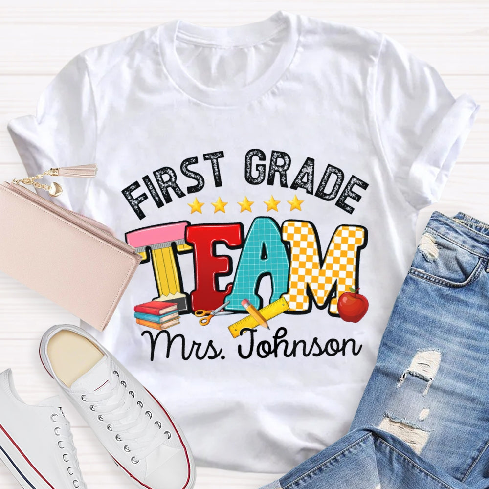 Personalized Name And Grade First Grade Team Little Star T-shirt