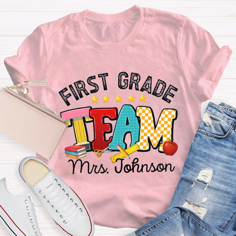Personalized Name And Grade First Grade Team Little Star T-shirt
