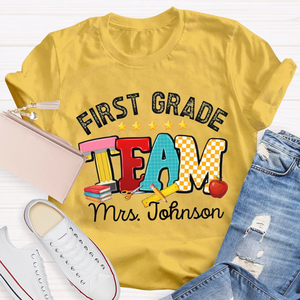 Personalized Name And Grade First Grade Team Little Star T-shirt