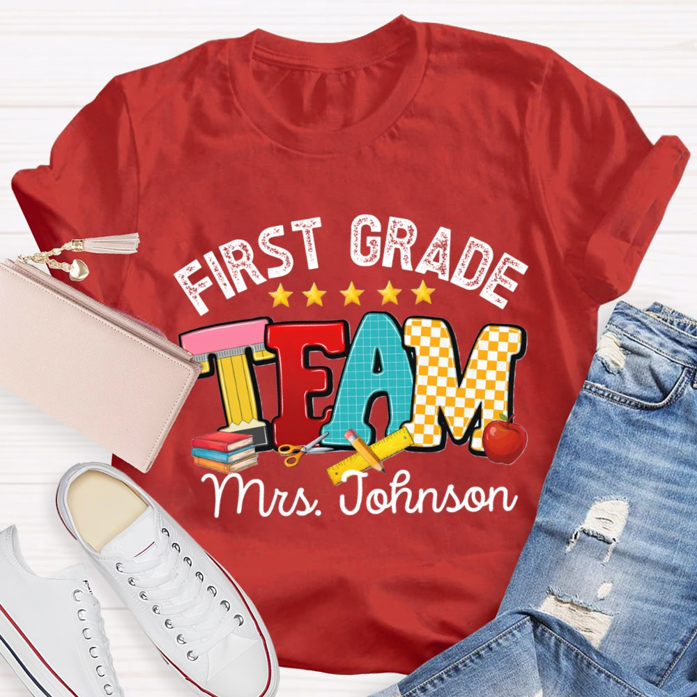 Personalized Name And Grade First Grade Team Little Star T-shirt