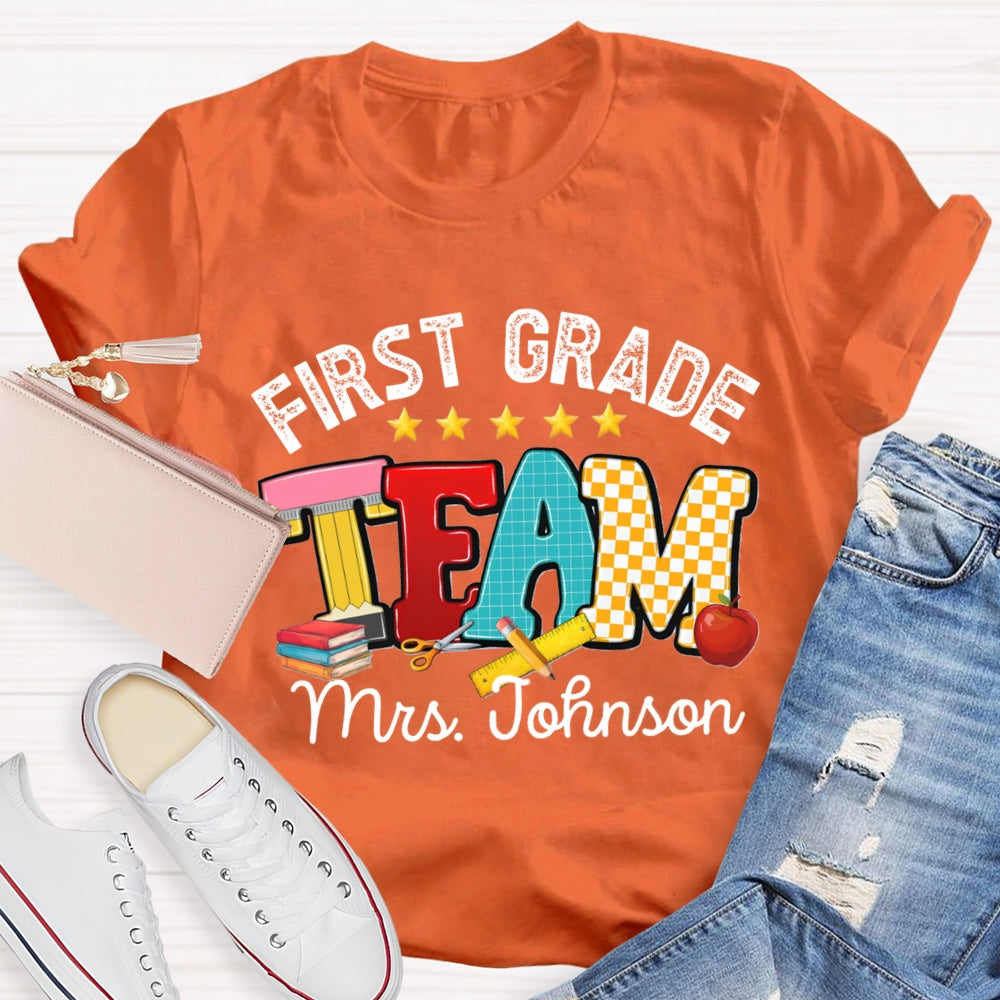 Personalized Name And Grade First Grade Team Little Star T-shirt