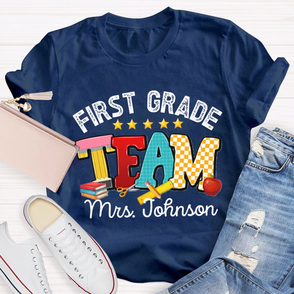 Personalized Name And Grade First Grade Team Little Star T-shirt
