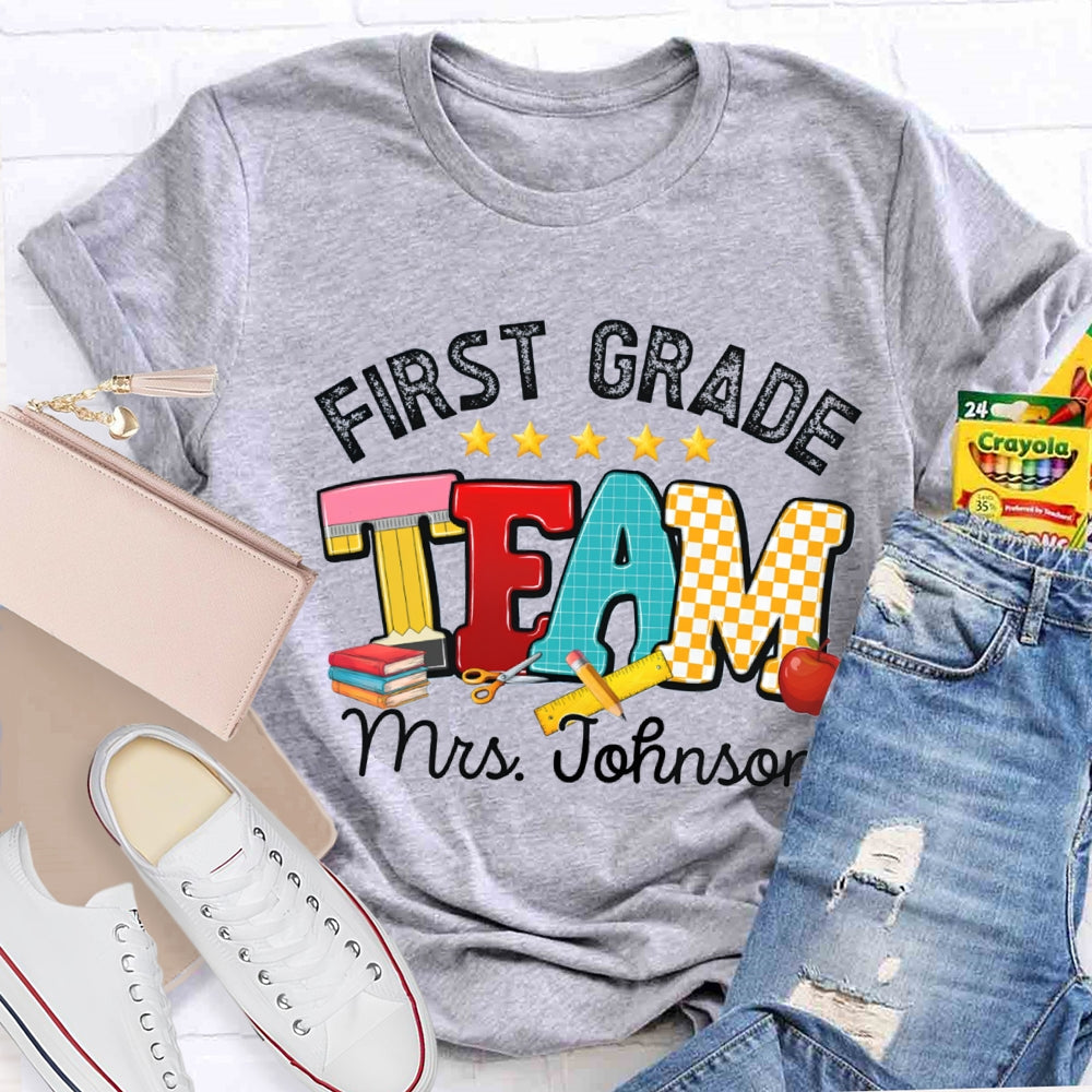 Personalized Name And Grade First Grade Team Little Star T-shirt