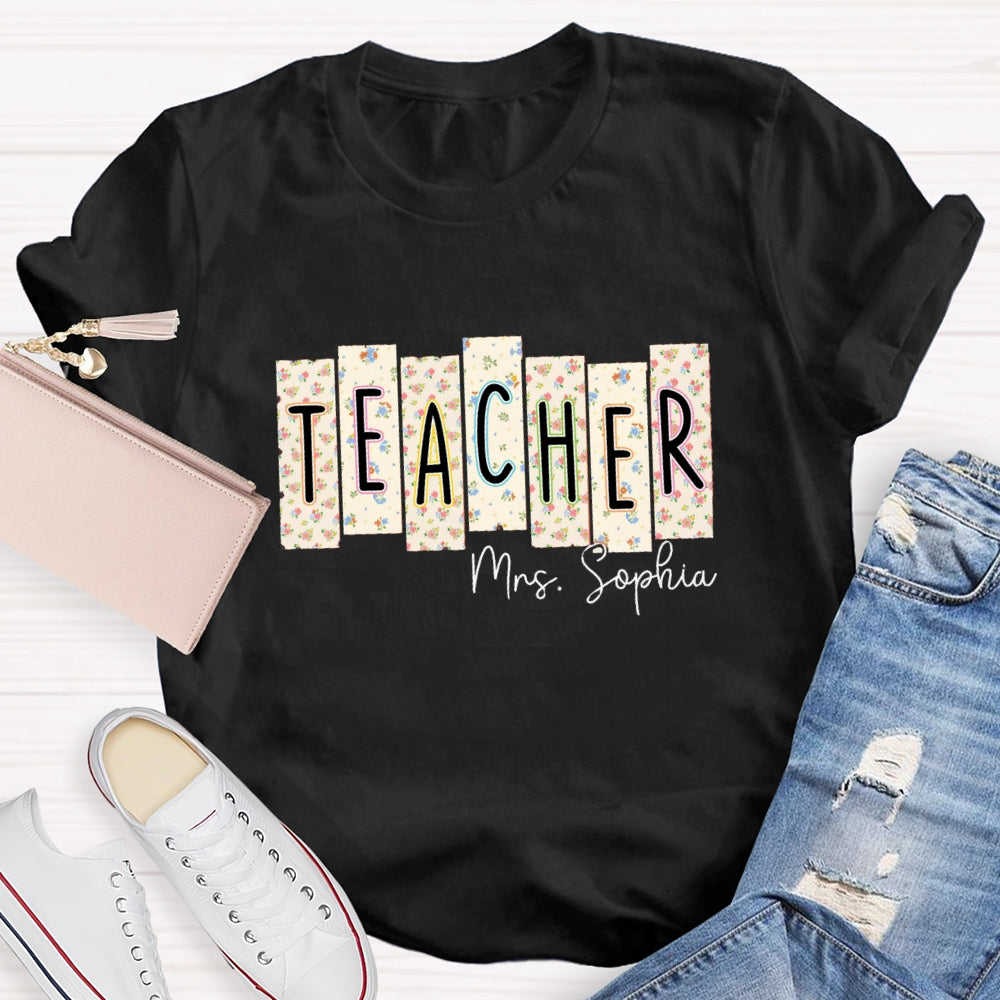 Personalized Teacher Name Floral Square T-shirt