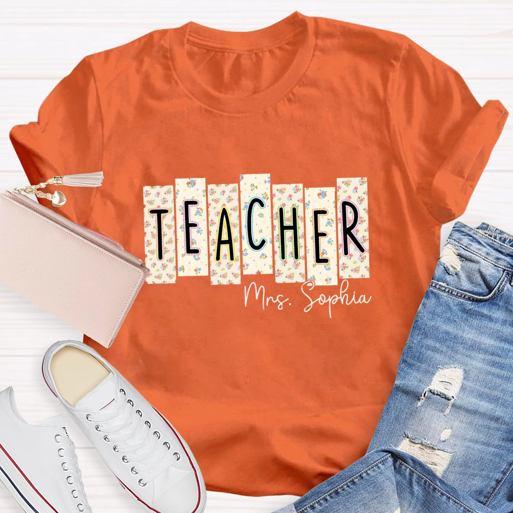 Personalized Teacher Name Floral Square T-shirt