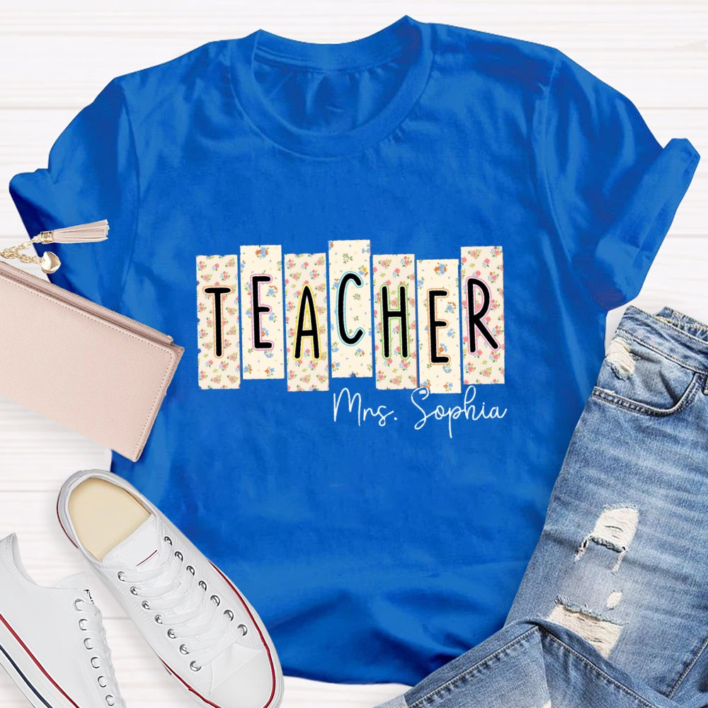Personalized Teacher Name Floral Square T-shirt