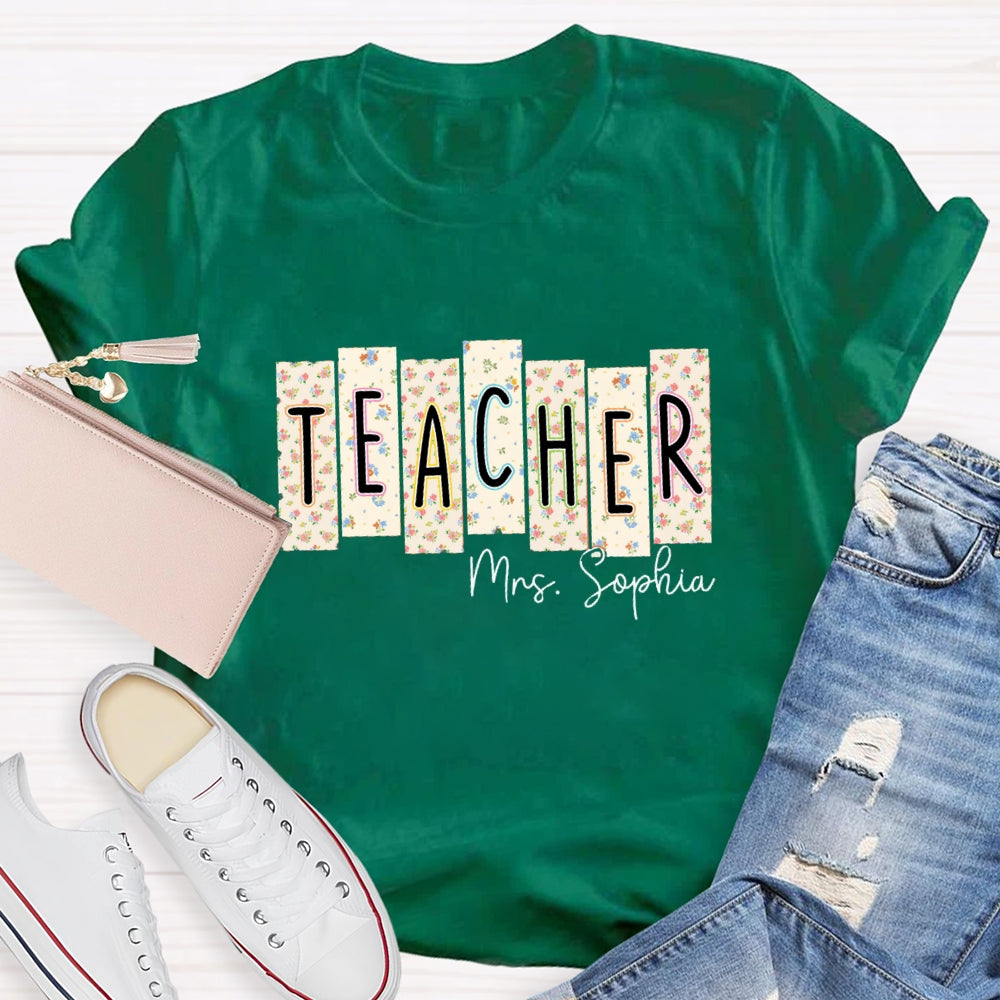 Personalized Teacher Name Floral Square T-shirt