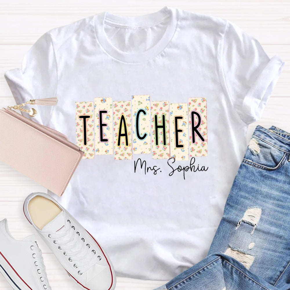 Personalized Teacher Name Floral Square T-shirt