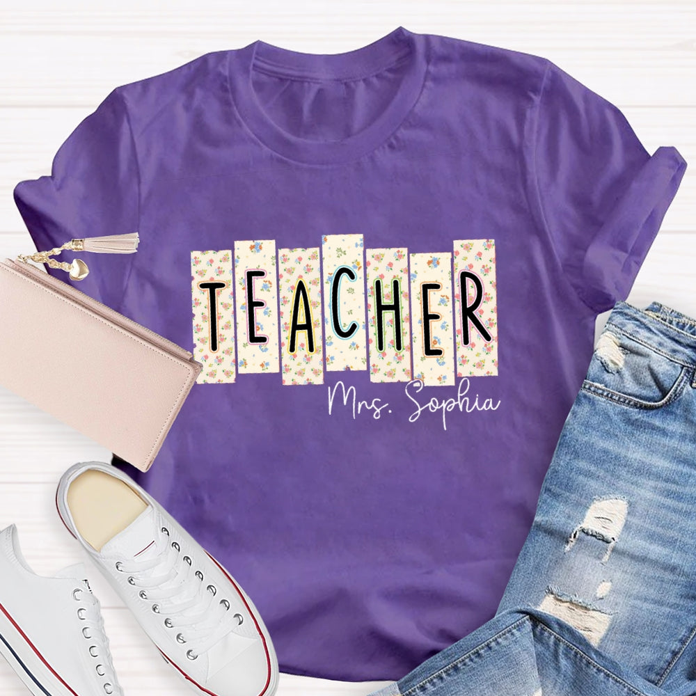 Personalized Teacher Name Floral Square T-shirt