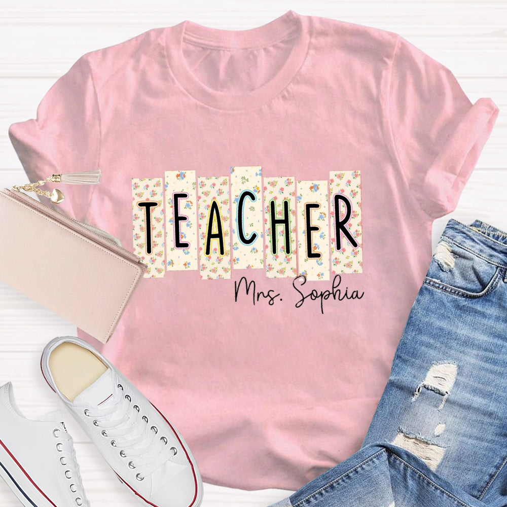 Personalized Teacher Name Floral Square T-shirt