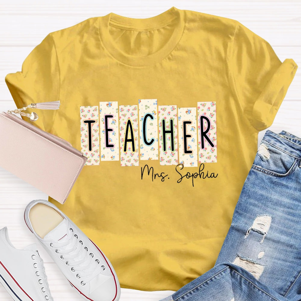 Personalized Teacher Name Floral Square T-shirt
