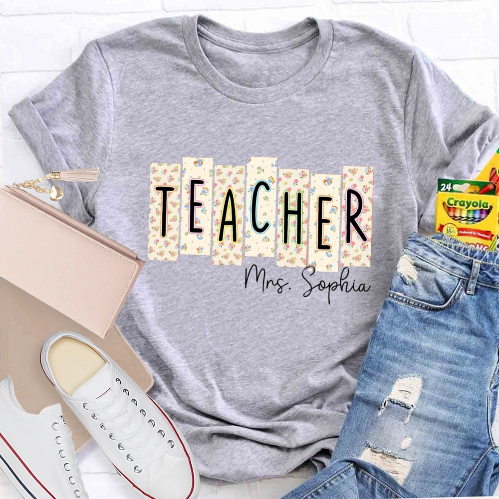 Personalized Teacher Name Floral Square T-shirt