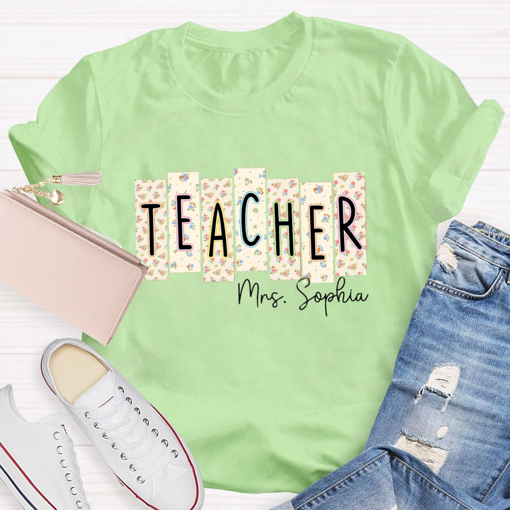 Personalized Teacher Name Floral Square T-shirt