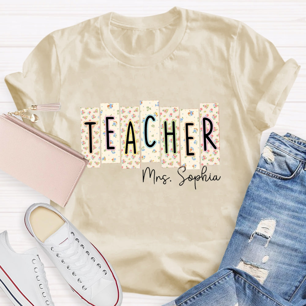 Personalized Teacher Name Floral Square T-shirt