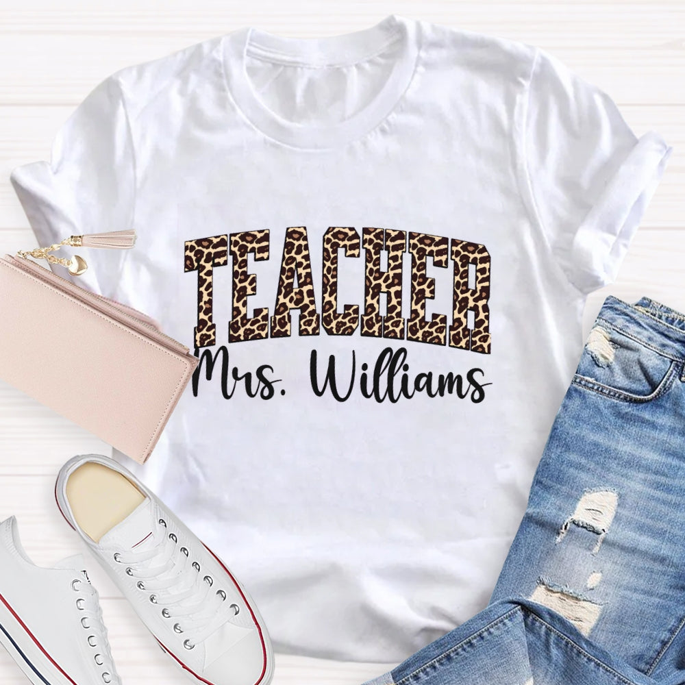 Personalized Name Leopard Printed Teacher Back To School T-shirt