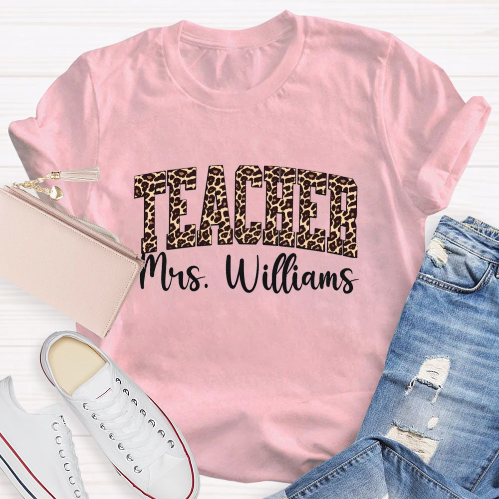 Personalized Name Leopard Printed Teacher Back To School T-shirt