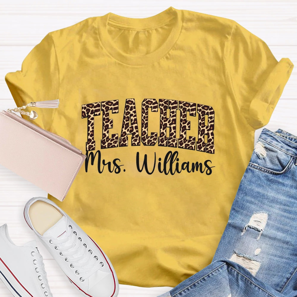 Personalized Name Leopard Printed Teacher Back To School T-shirt