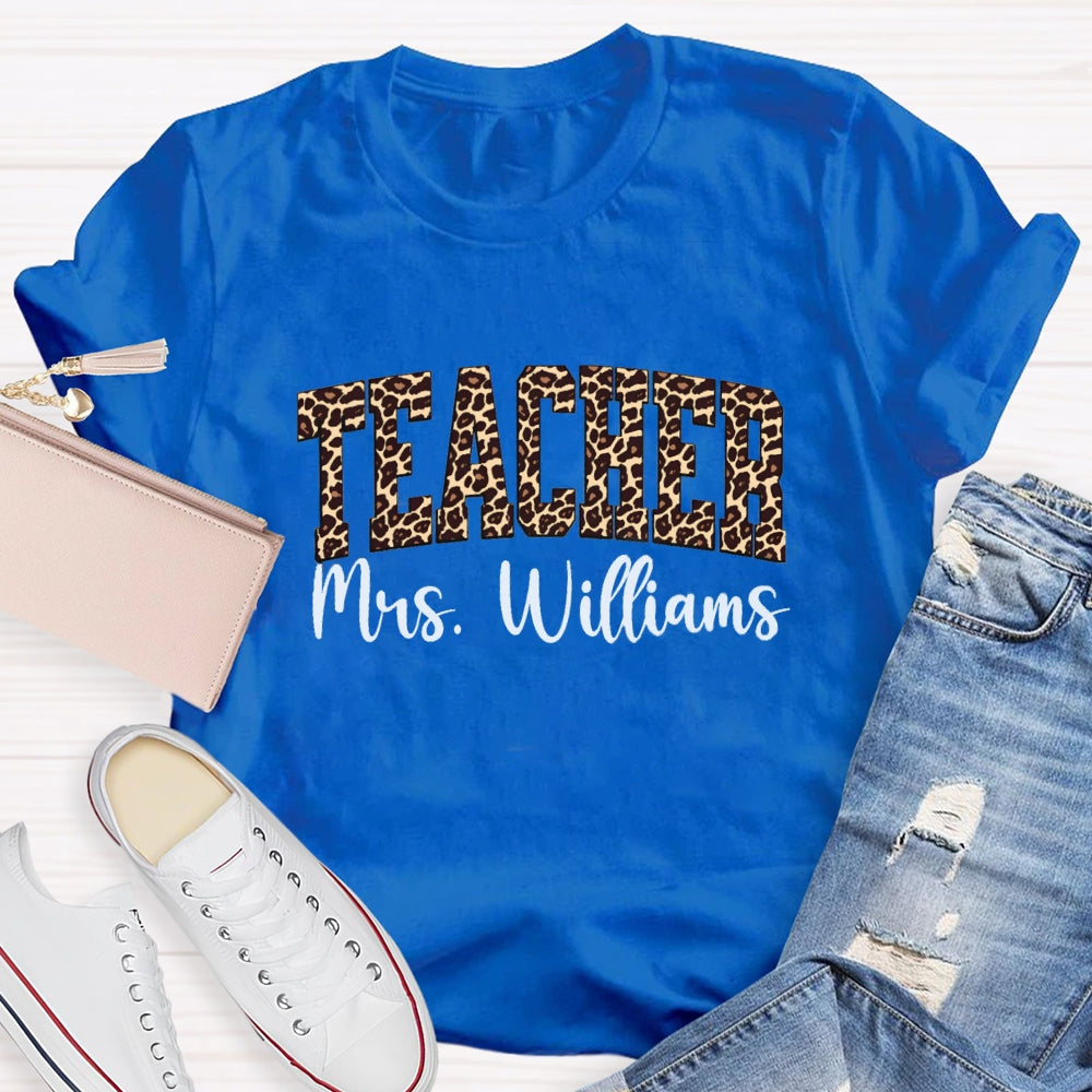 Personalized Name Leopard Printed Teacher Back To School T-shirt