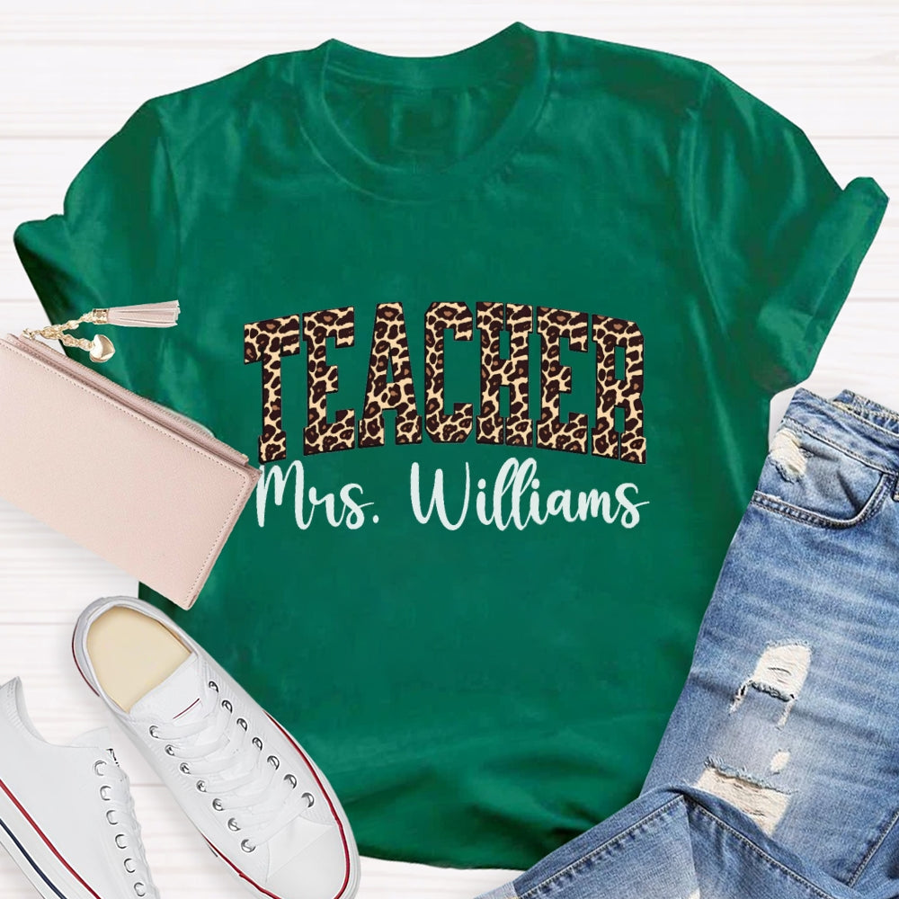 Personalized Name Leopard Printed Teacher Back To School T-shirt