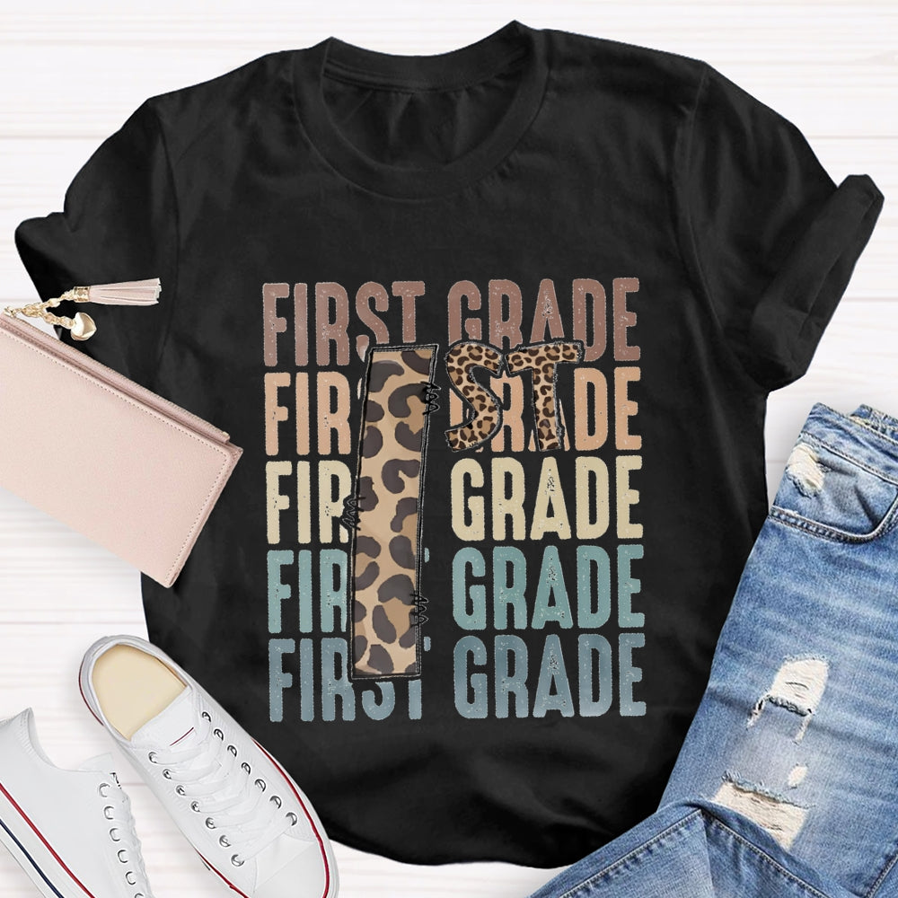 Personalized Grade First Grade Leopard Print Teacher T-shirt