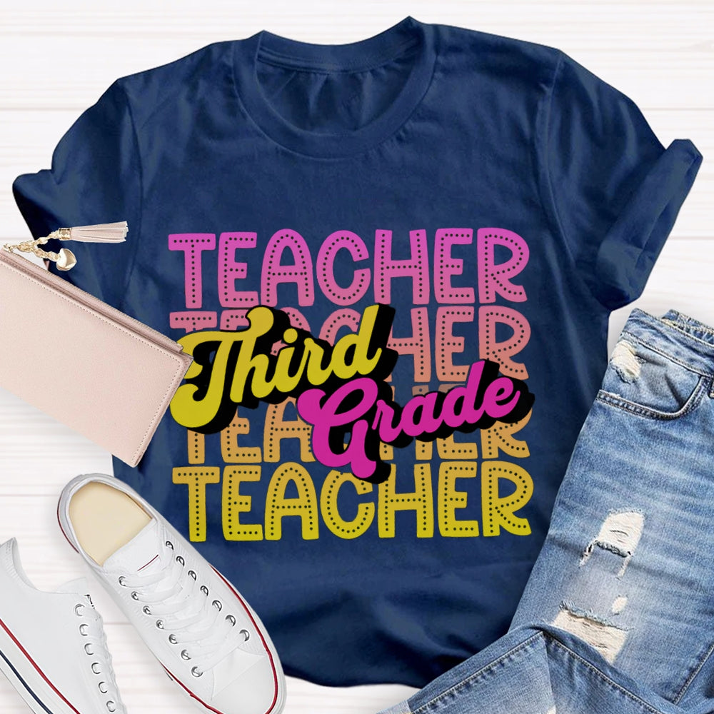 Personalized Grade Third Grade Gradient Teacher T-shirt