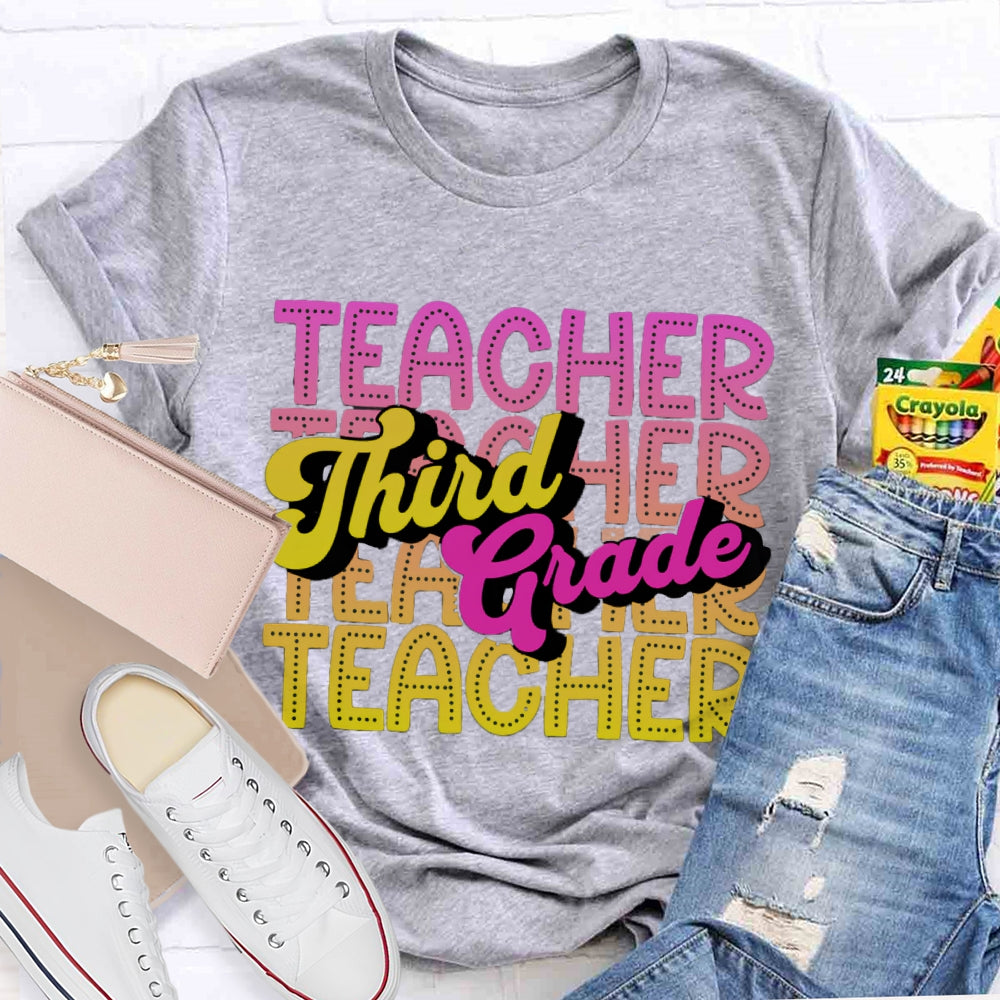 Personalized Grade Third Grade Gradient Teacher T-shirt