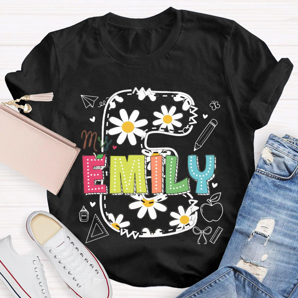 Personalized Name Daisy Print Teacher T-shirt