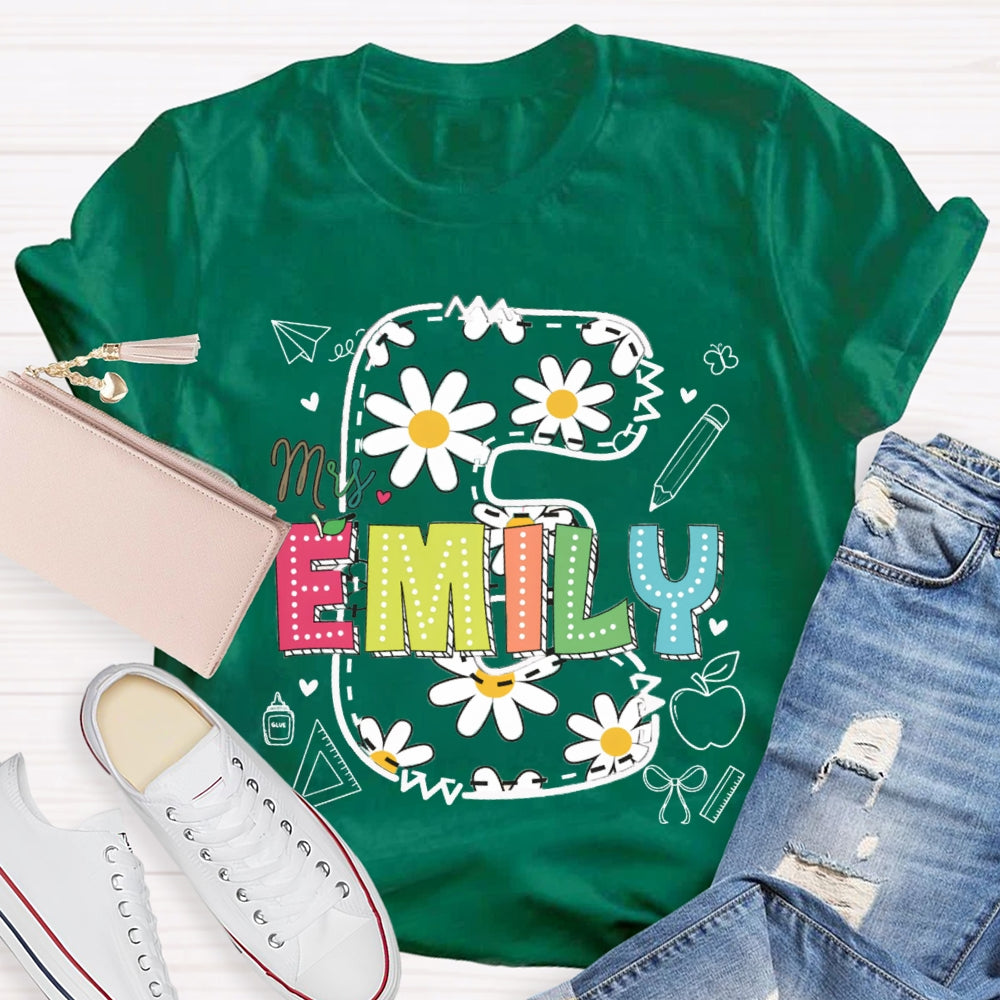 Personalized Name Daisy Print Teacher T-shirt