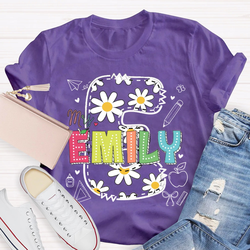 Personalized Name Daisy Print Teacher T-shirt