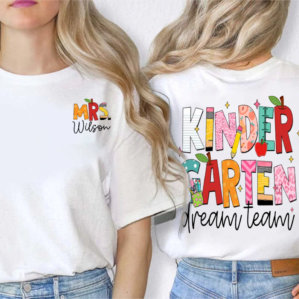 Personalized Name Kinder Garten Dream Team Colorful Gradient Print Double Printed T-shirt