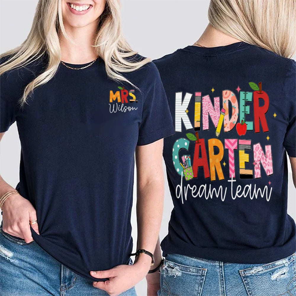 Personalized Name Kinder Garten Dream Team Colorful Gradient Print Double Printed T-shirt