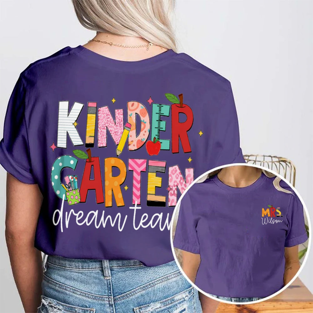 Personalized Name Kinder Garten Dream Team Colorful Gradient Print Double Printed T-shirt