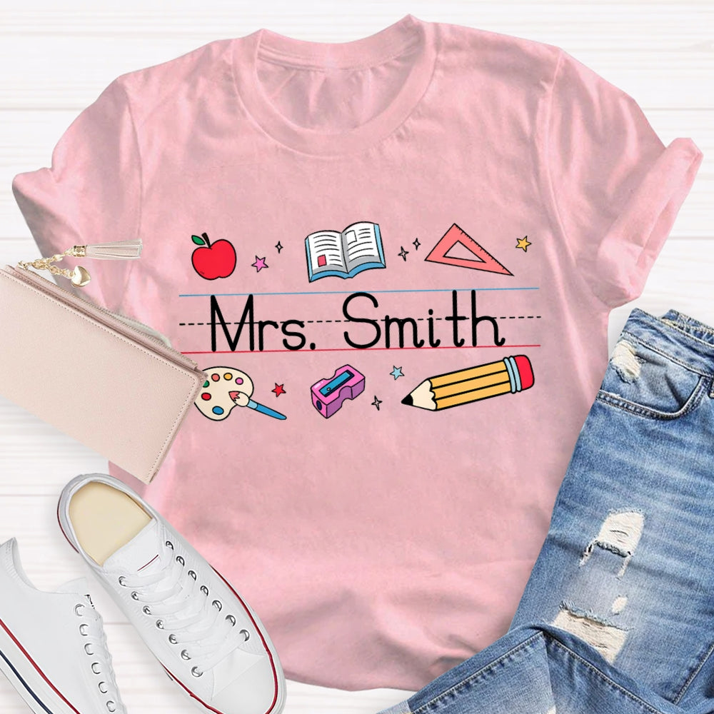 Personalized Name Apple Book Ruler Paint Tray Pencil  T-shirt