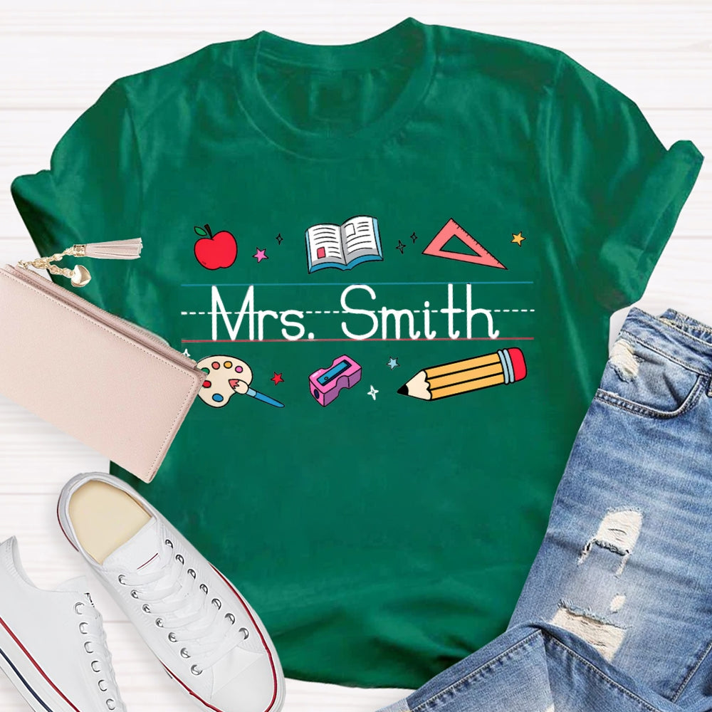 Personalized Name Apple Book Ruler Paint Tray Pencil  T-shirt