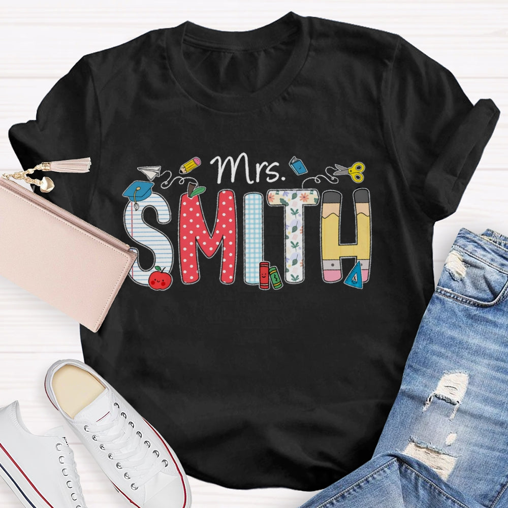 Personalized Name Polka Dot Stripes Letters Teacher T-shirt