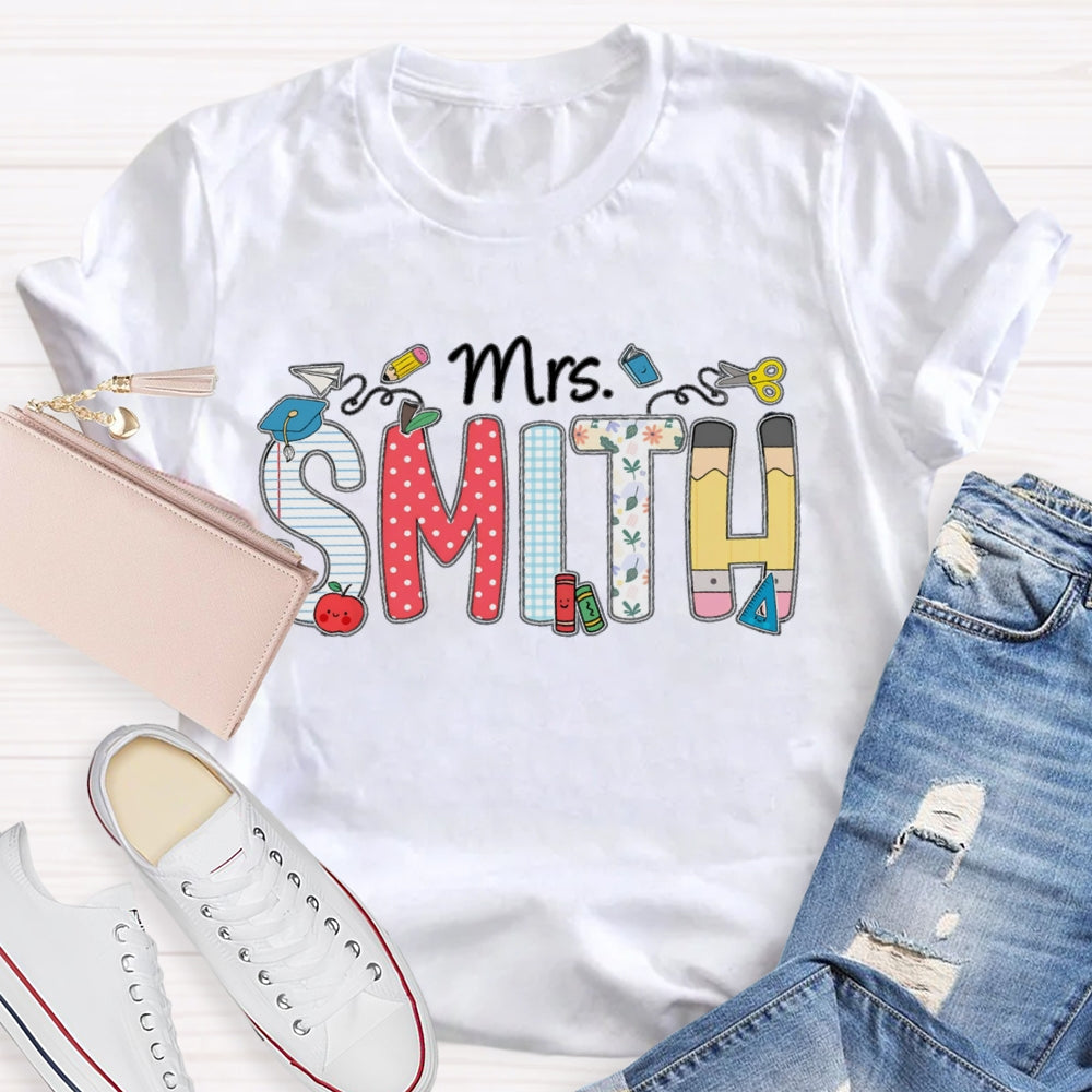 Personalized Name Polka Dot Stripes Letters Teacher T-shirt