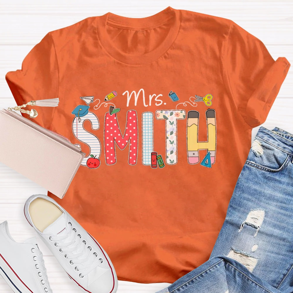 Personalized Name Polka Dot Stripes Letters Teacher T-shirt