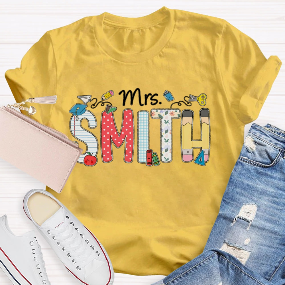 Personalized Name Polka Dot Stripes Letters Teacher T-shirt