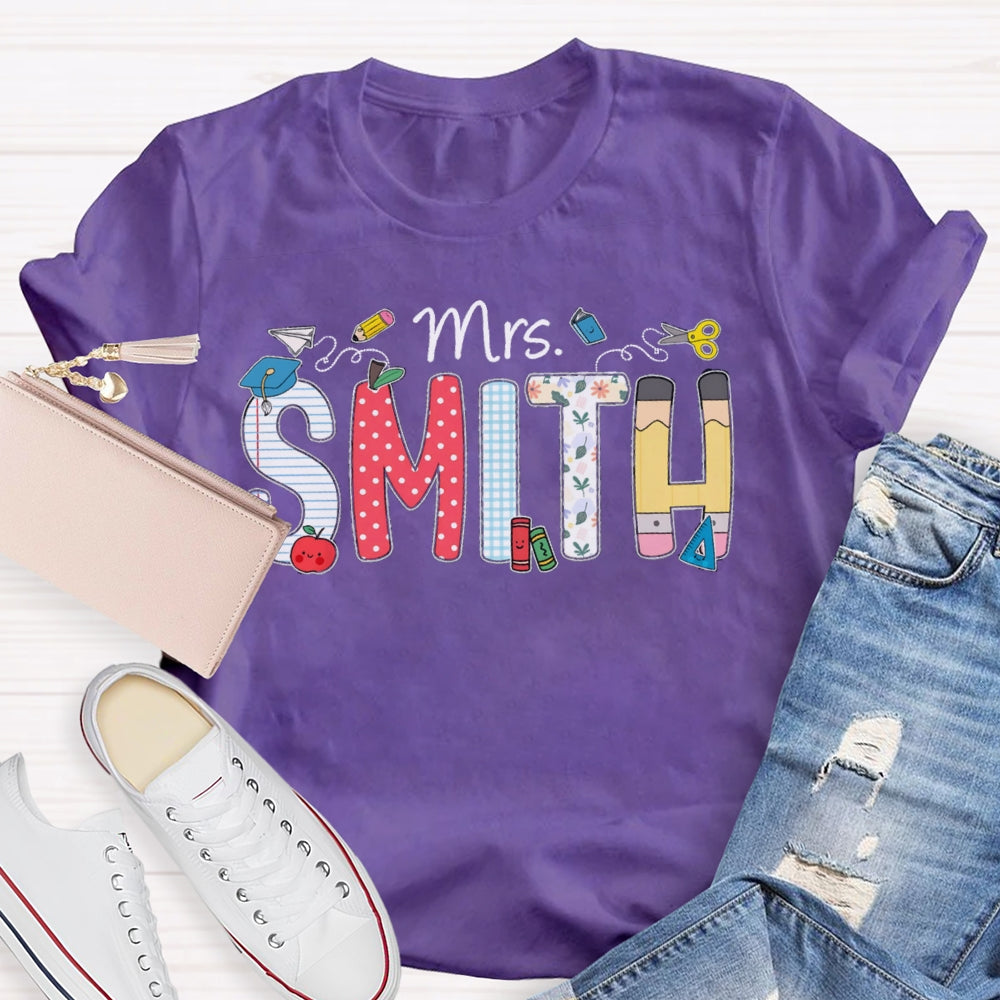 Personalized Name Polka Dot Stripes Letters Teacher T-shirt