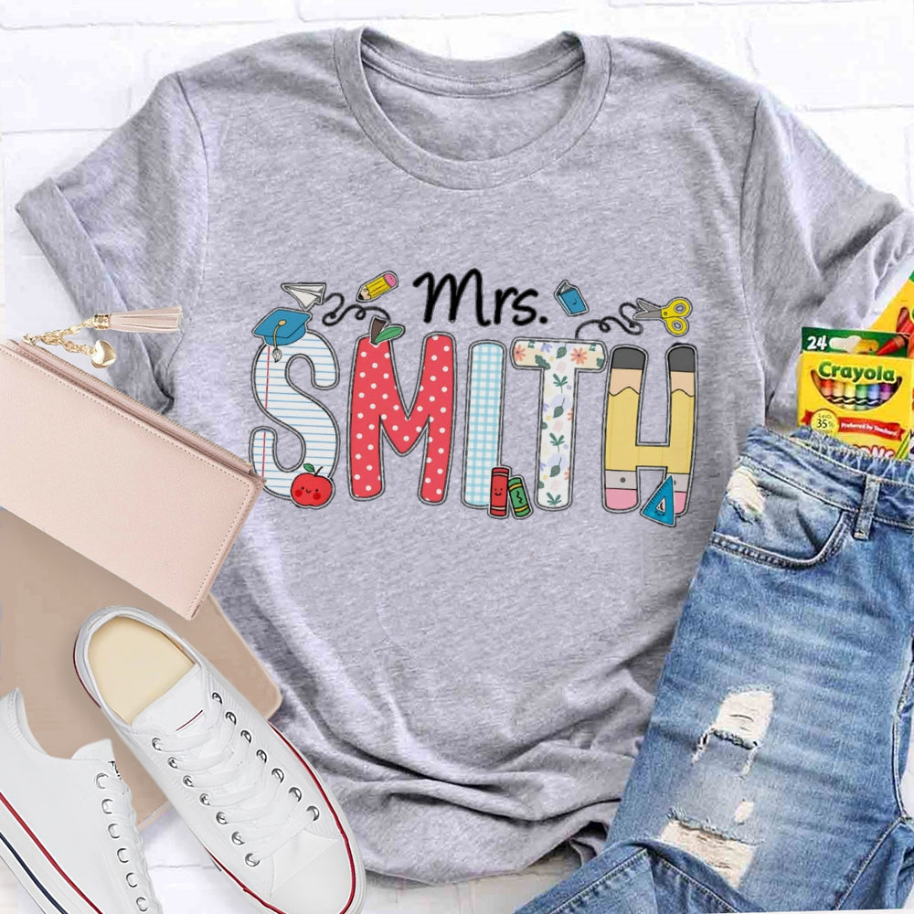 Personalized Name Polka Dot Stripes Letters Teacher T-shirt