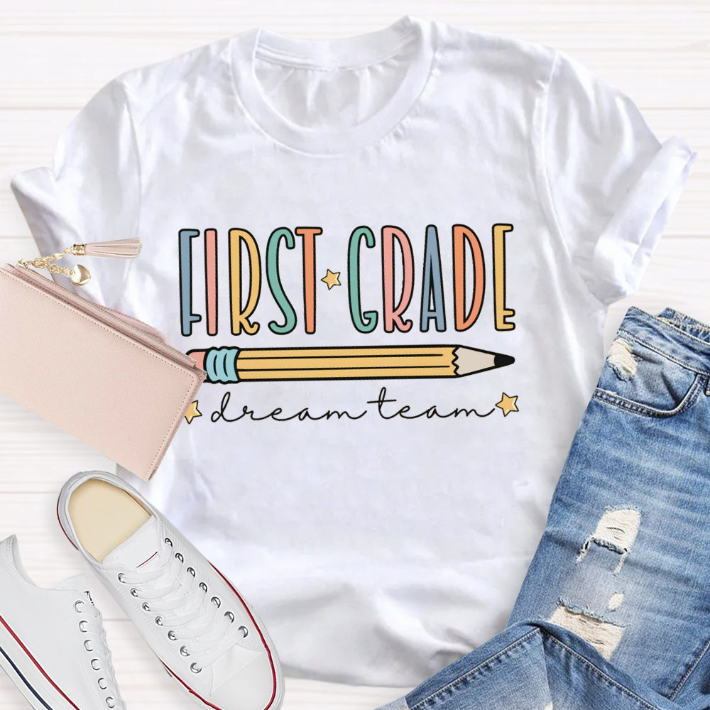 Personalized Grade First Grade Dream Team Yellow Pencil T-shirt