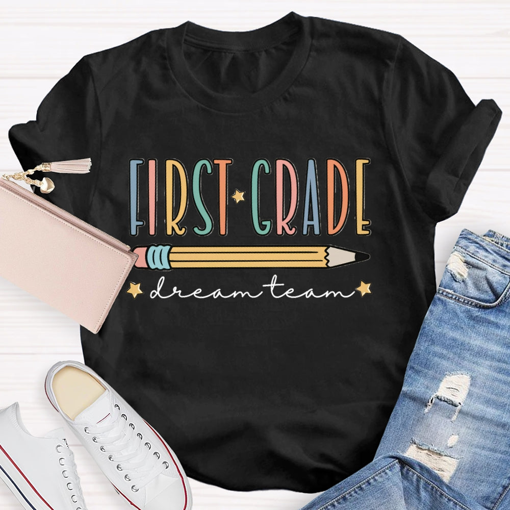 Personalized Grade First Grade Dream Team Yellow Pencil T-shirt