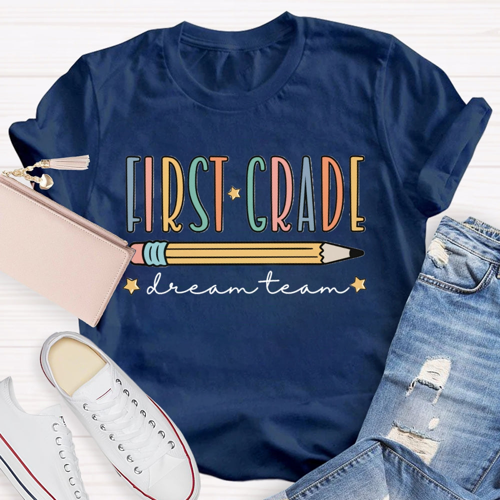 Personalized Grade First Grade Dream Team Yellow Pencil T-shirt