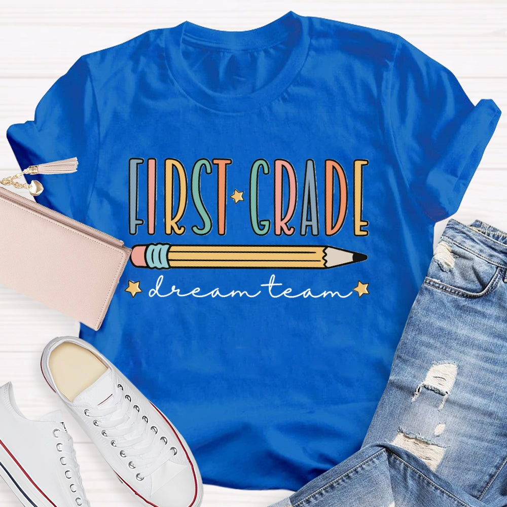 Personalized Grade First Grade Dream Team Yellow Pencil T-shirt