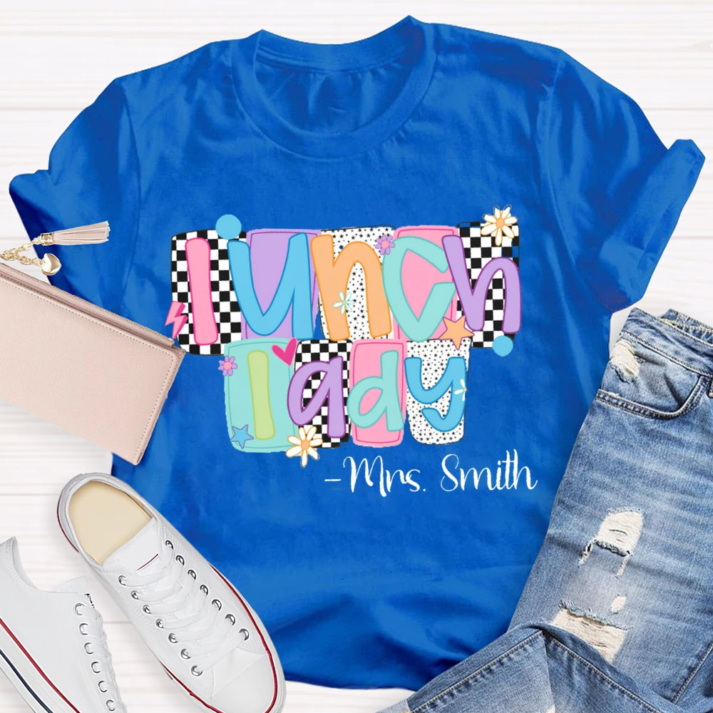 Personalized Name Lunch Lady Squares And Dots T-shirt