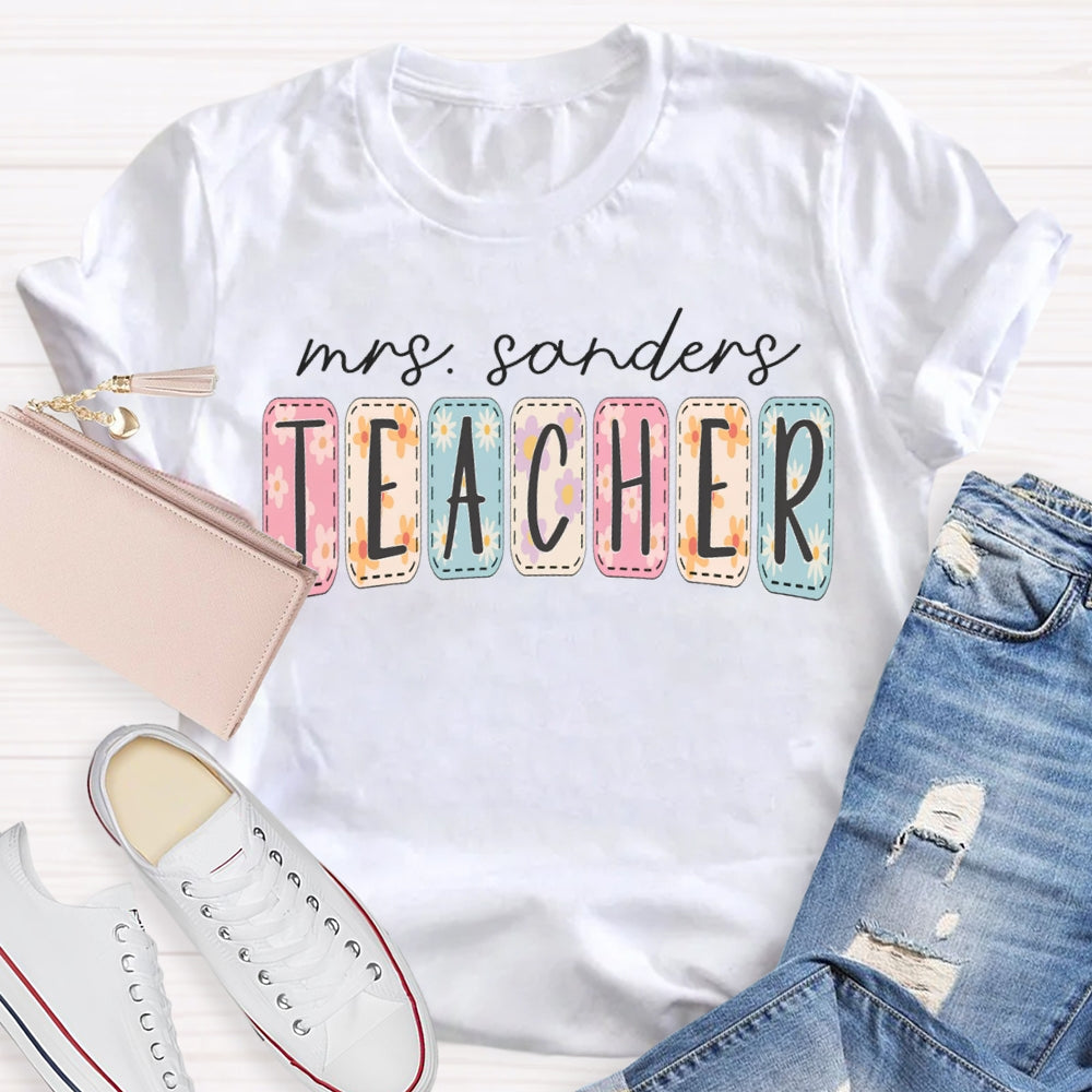 Personalized Name Colorful Tie-Dye Print Teacher T-shirt
